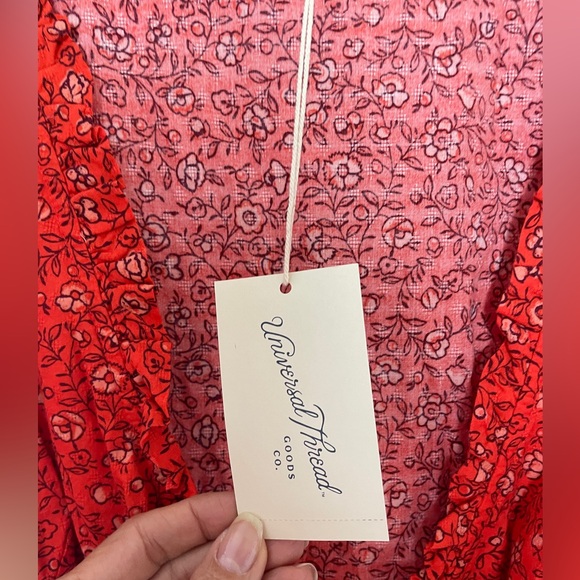 Country Cowgirl Fall Cottagecore Western Women Red Floral Wrap Ruffle Balloon S - Picture 4 of 16